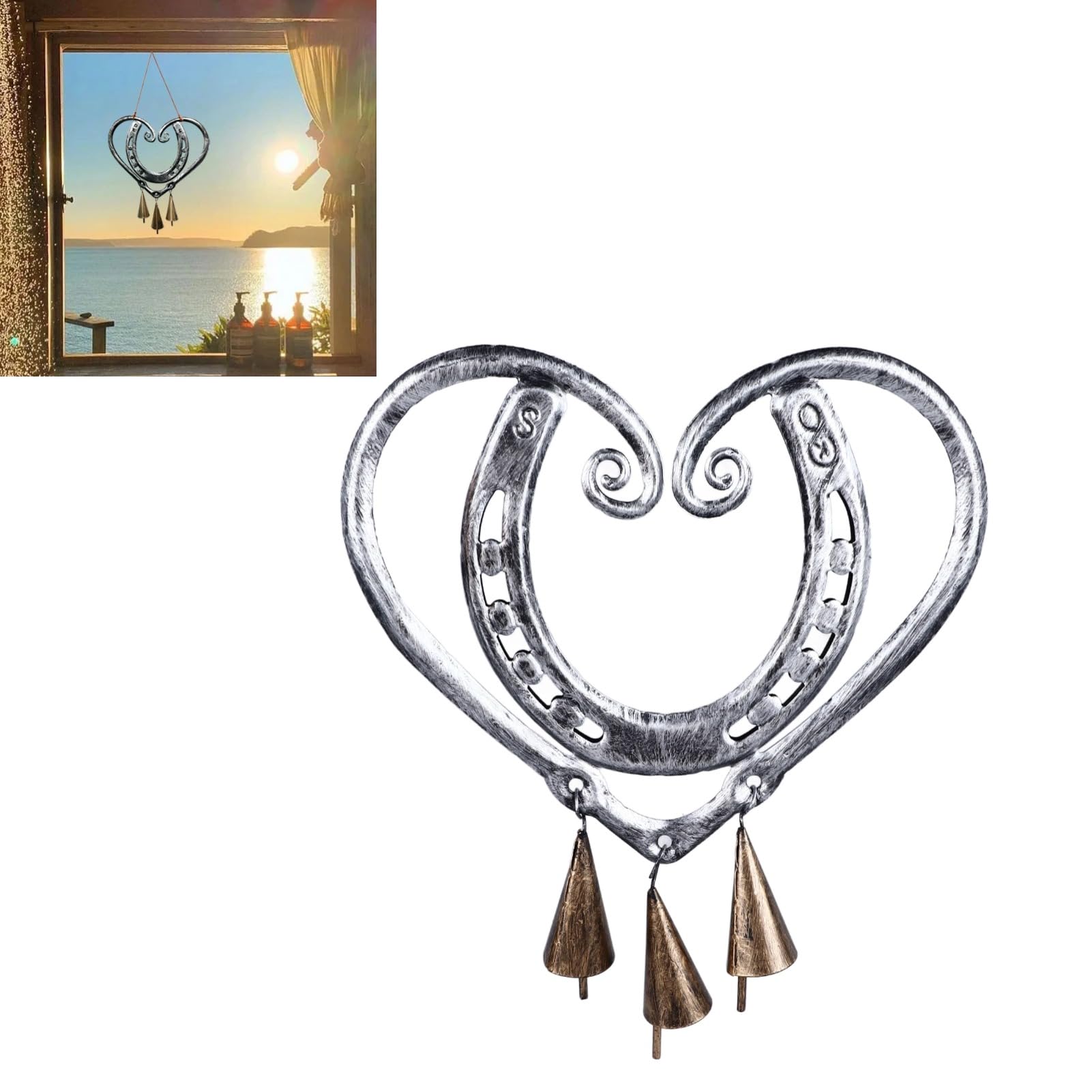 1 Piece Lucky Love Wind Chime,Metal Heart-Shaped Horseshoe Wind Chimes Love Wind Chimes Garden Home Decoration