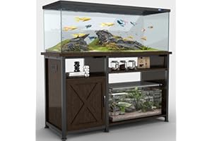 Pipleo 50-75 Gallon Fish Tank Stand with Power Outlets, Heavy Duty Metal Aquarium Stand with Cabinet for Fish Tank Accessories Storage, 52" L x 19.7" W Tabletop, 880LBS Capacity (Single door)