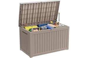 MAIUSCOLI Deck Box - 230 Gallon Large Outdoor Storage box,Waterproof Patio Furniture and Storage Deck - Lockable and UV Resistant, Perfect for Pool and Outdoor Use, Weatherproof Resin, Lockable (Light Brown) -