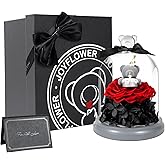 JoyFlower Preserved Flower Birthday Gift for Women, Red Preserved Rose Bear in Glass Birthday Gifts for Girlfriend, Eternal Flower Teddy Bear Gifts for Wife Mom Her Grandma Daughter Sister on Birthday