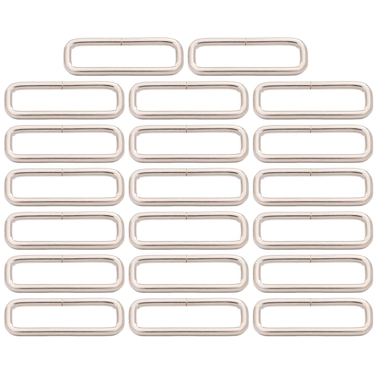 BIKICOCO Metal Rectangle Ring Buckles Square Strap Webbing Belt Rings for Bag Purse Non Welded 2 x 1/2 Inch, Silver, Pack of 20