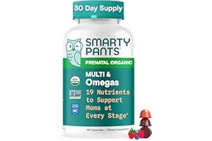 SmartyPants Organic Prenatal Vitamins for Women, Multivitamin Gummies: Biotin, Methylfolate, Omega 3 (ALA), Vitamin D3, C, Vitamin B12, B6, A, K2 & Zinc, Choline, Vegetarian, 120 Count (30 Day Supply)