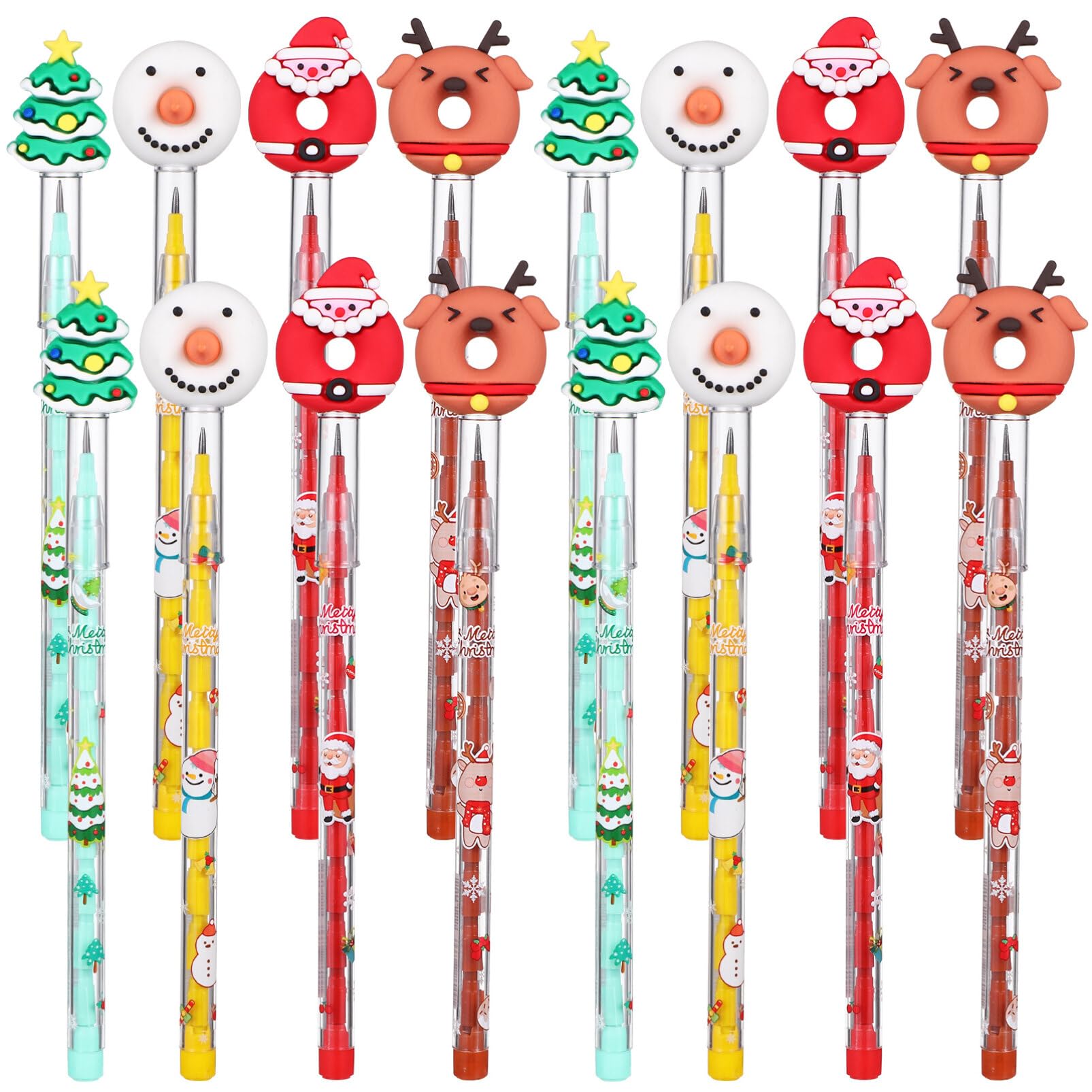 NUOBESTY 16pcs Christmas Non Sharpening Pencils, Christmas Stackable Push Pencils Translucent Bulk for Xmas Party Supplies Office Classroom Rewards