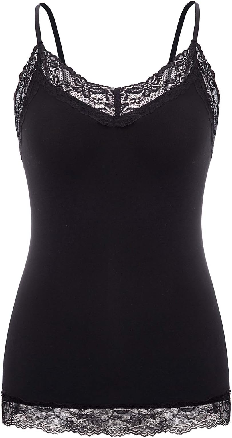 Women's Plus Size Tank Tops Spaghetti Straps Sleeveless Lace Trim Tunic Camisole