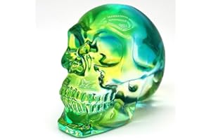 FZBHRO Crystal Skull Head Statues Clear Skull Figurines K9 Glass Skull Gemstone Halloween Decor Gifts for Women Plating Green 2.8"