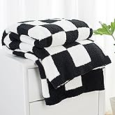 Carriediosa Checkered Throw Blanket 50" X 60", 400GSM Ultra Soft Microfiber Fuzzy Fluffy Reversible Cute Preppy Knitted Blankets Cozy Plush Fall Throws for Couch, Bed, Sofa, Black