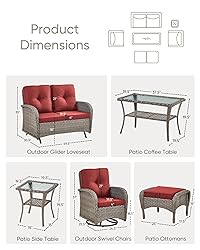 HUMMUH 7 Pieces Wicker Patio Conversation Set