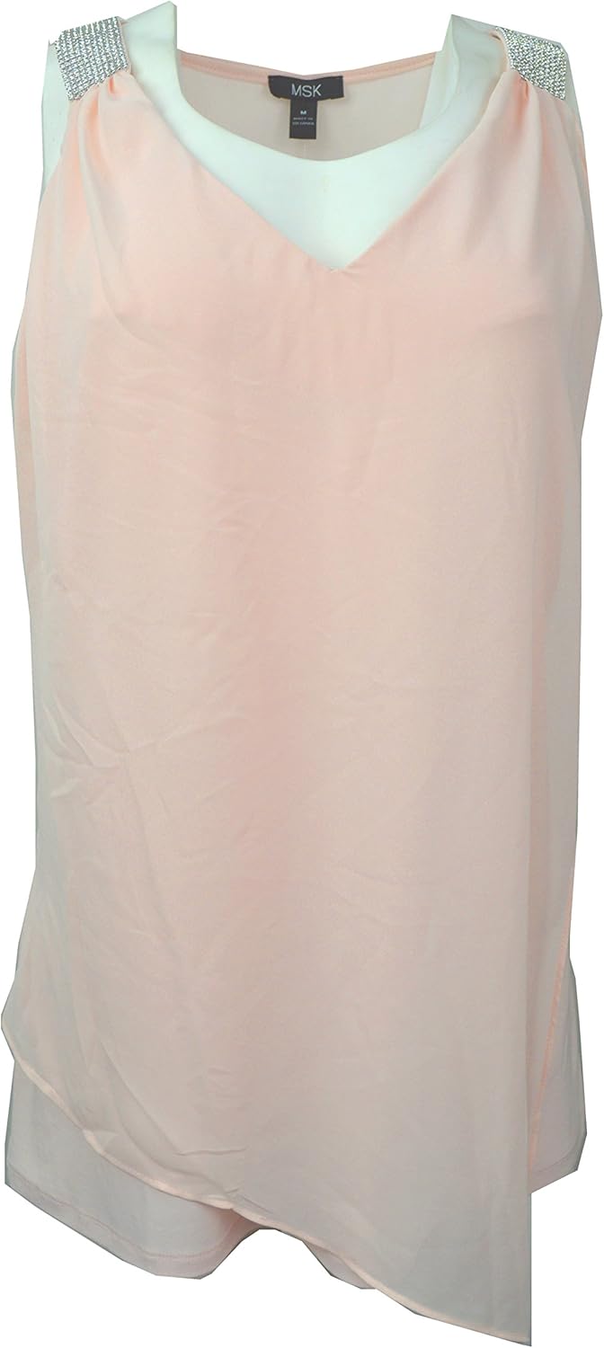 MSK Womens Sleeveless V-Neck Blush Pink Tops M at Amazon Womenâs Clothing store