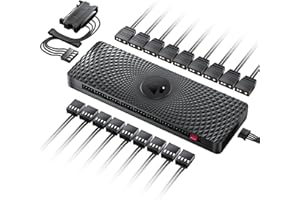 AsiaHorse VE-HUB 2IN1 ARGB/PWM hub Used SATA Power Supply,9 Ports for Addressable RGB Lighting with 9 Port PWM (Black)