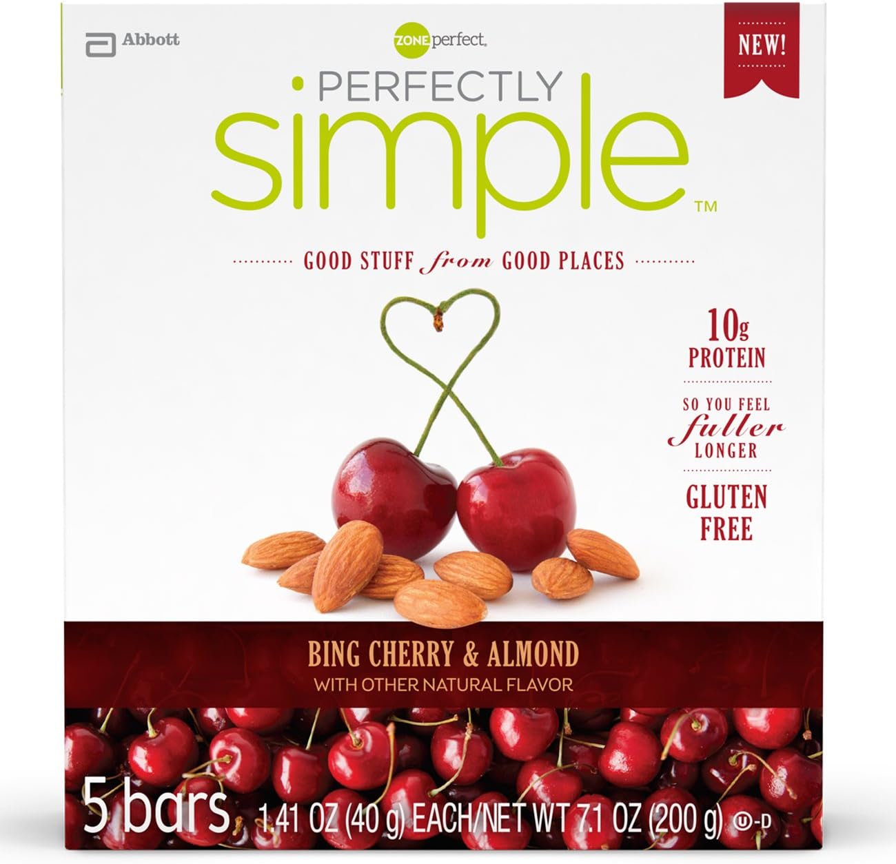 Zone Perfect Perfectly Simple Nutrition Bars, Bing Cherry Almond 1.41 oz, 30 Count