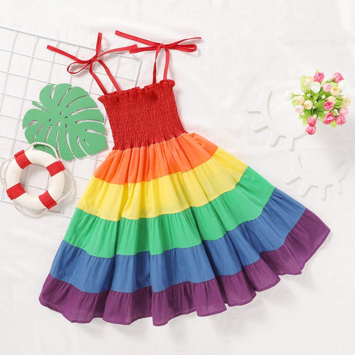 Baby Girls Rainbow Dress Toddler Princess Sleeveless Halter Beach Tutu Sundress: Clothing