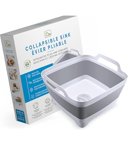 Bassin De Lavage Pliant 2-en-1 : évier Portable + Seau + Planche à Découper (gris, Camping)