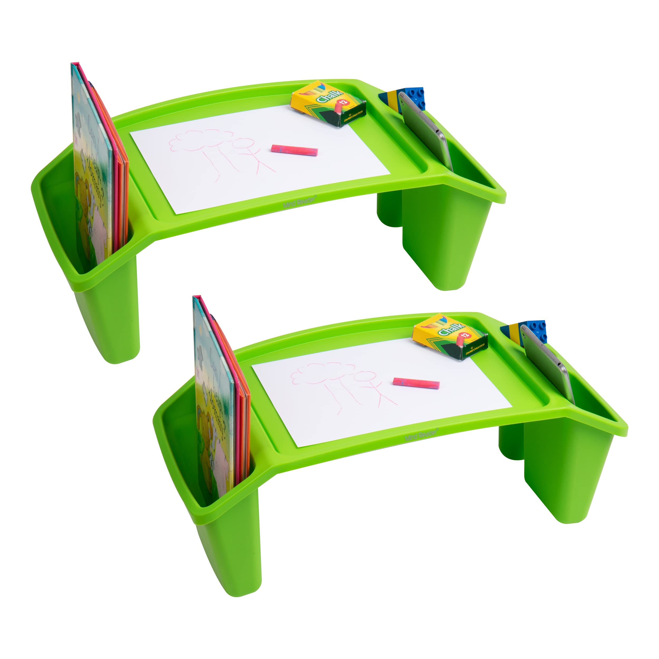 Photo 1 of Mind Reader Kids Lap Desk, Portable Activity Tray with Side Storage, Stackable Plastic Desk for Drawing, Snacks, Study, Set of 2, Green