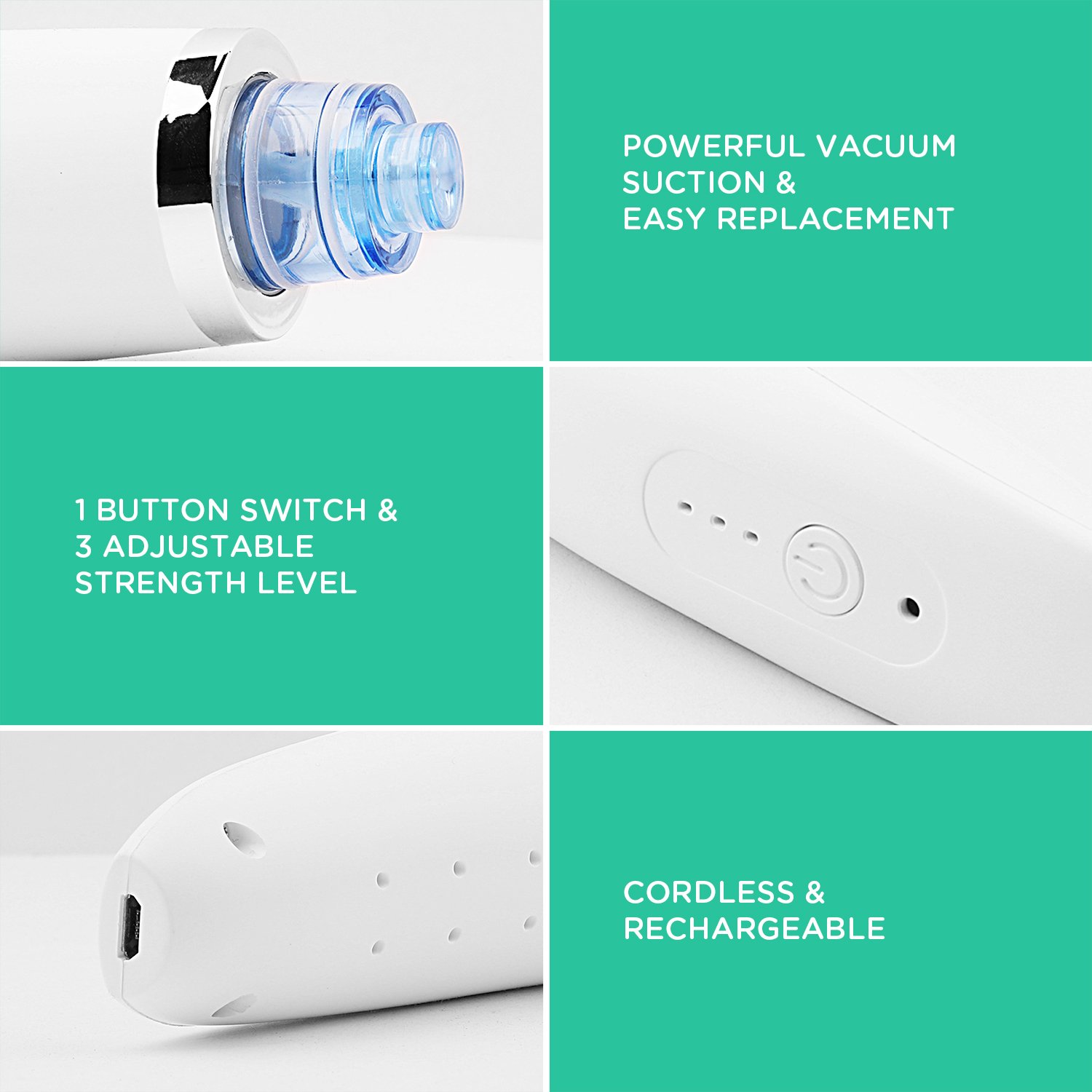 VOYOR Blackhead Remover Vacuum Suction Facial Pore Cleaner Electric Acne Comedone Extractor Kit with 6 Suction Head for Women and Men Black Heads Extraction BR410: Beauty