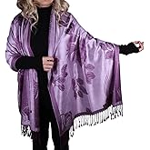 TZ Promise Women Soft Silky Pashmina Reversible Floral Rose Shawl Wrap Scarf w/Fringes