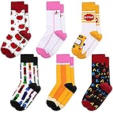 Vansolinne 6 Pairs Funny Women Casual Crew Socks for Teacher Student, Nice Teacher Appreciation Gifts Apple Pencil formulas School Bus Pattern Cozy Breathable Mid-calf Length