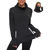 Soneven Women's Running Fleece Sweatshirts Cowl Neck Pullover Long sleeve Shirt with Thumb Holes and Neck Gaiter Face Mask