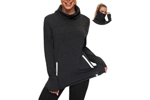 Soneven Women's Running Fleece Sweatshirts Cowl Neck Pullover Long sleeve Shirt with Thumb Holes and Neck Gaiter Face Mask