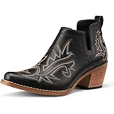 Rollda Cowboy Ankle Booties for Women, Cowgirl Short Boots with Chunky Stack Heels, V Cutout Ladies Western Booties for Cowboy Chic Style