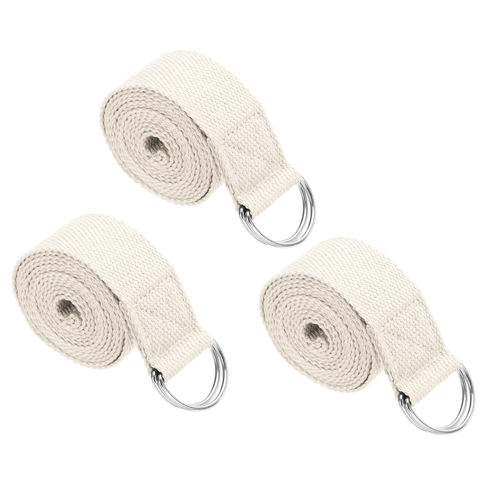 PATIKIL Yoga Strap for Stretching 8 Feet, 3Pcs Cotton Yoga Belt with Adjustable Metal D-Ring Buckle Stretch Bands for Fitness Pilates, White