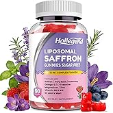 Saffron Gummies for Kids, Liposomal Saffron Extract Supplements with Holy Basil, Rosemary, L-Theanine, Magnesium, Omega-3, B6&12 for Focus & Brain Health, Sugar Free, Mixed Berry, Vegan, 60 Chews