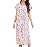FMIRREO Women's Long Nightgowns Cotton Night Gowns for Adult Women Short Sleeves Sleepwear Lightweight House Dresses