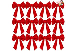 JOYIN 12 Pack Christmas Red Velvet Bows, 13" Long by 9" Wide Decorative Christmas Bows for Wreath Garland Tree Decor, Indoor 