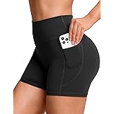 Sogetdo High Waisted Biker Shorts Women with Pockets 4.5" No Front Seam Athletic Workout Running Yoga Gym Shorts