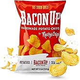 Bacon Up Sea Salt Potato Chips - No Seed Oils, 1 Pack | 5 oz Bag, Rusty's Hand-made Potato Chips cooked in Bacon Up, Gluten-Free Chips, Non-GMO, No Preservatives, Sea Salt