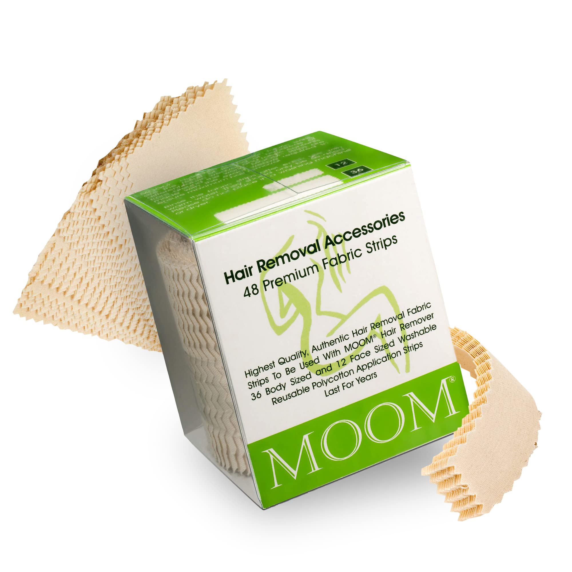 MOOM Hair Removal Wax Strips, 48 Count - Reusable & Washable Polycotton Strips for Maximum Hair Removal, Perfect for Bikini Zone, Leg, Eyebrows, Body & Face - Unisex Use