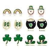 NLCAC 6 Pack St.Patrick's Day Earrings Green Shamrock Leprechun Horseshoes Rainbows Gold Pot Hat Stud Earrings Lucky Irish Holiday Jewelry Gifts for Women