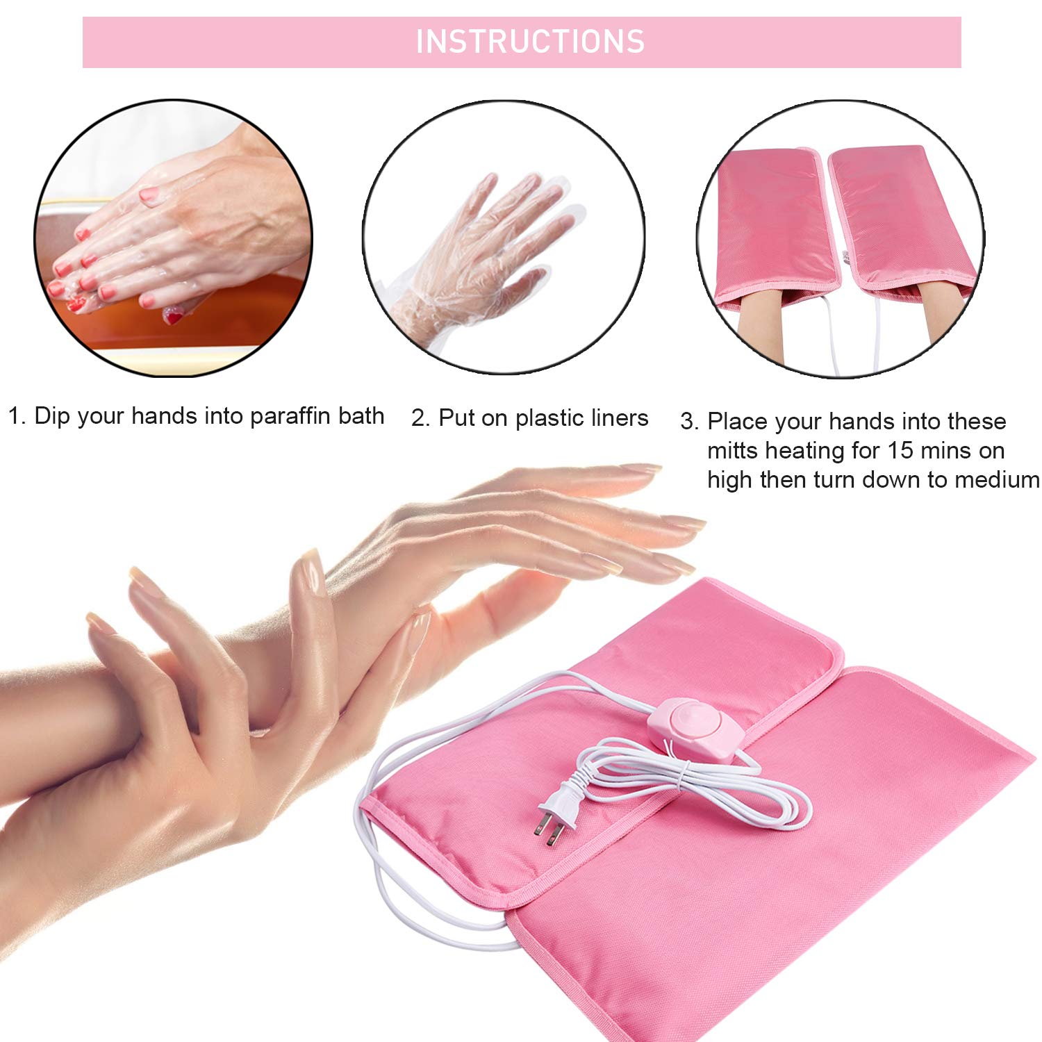 Noverlife Electric Heated Mittens Gloves for Paraffin Hand Wax Treatment, Nail Art Manicure Warmer Mittens, Beauty Therapy SPA Mitts for Women Beauty Treatment: Health & Personal Care