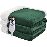 Heated Blanket Electric Blanket Full Size 72''x84'' with 5 Heating Levels, 10 Hour Auto Shut Off, Machine Washable, Flannel & Sherpa Soft Warming Blanket for Couch, Bed, Office - Grass Green