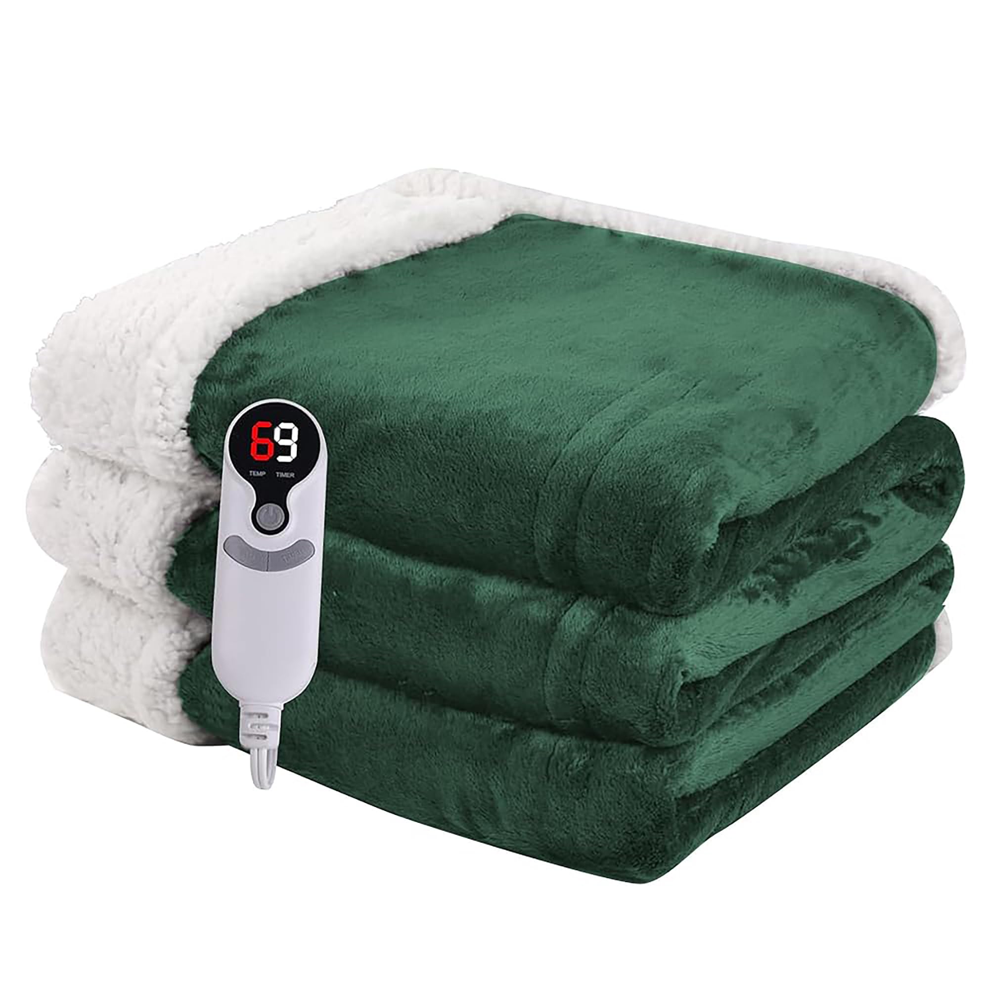 Photo 1 of Heated Blanket Electric Blanket Full Size 72''x84'' with 5 Heating Levels, 10 Hour Auto Shut Off, Machine Washable, Flannel & Sherpa Soft Warming Blanket for Couch, Bed, Office - Grass Green