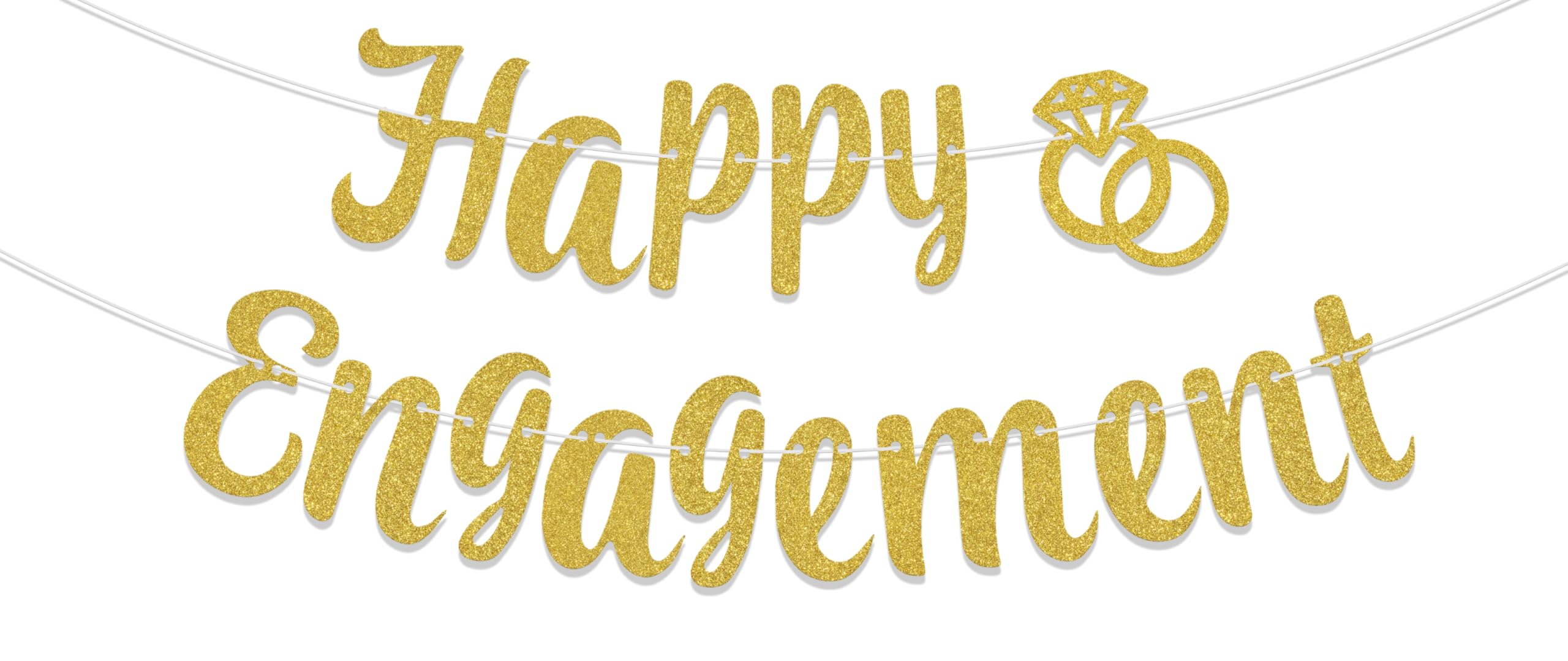 Happy Engagement Banner - Engagement Party Decoration - Engaged Celebration Decoration Gold Glitter
