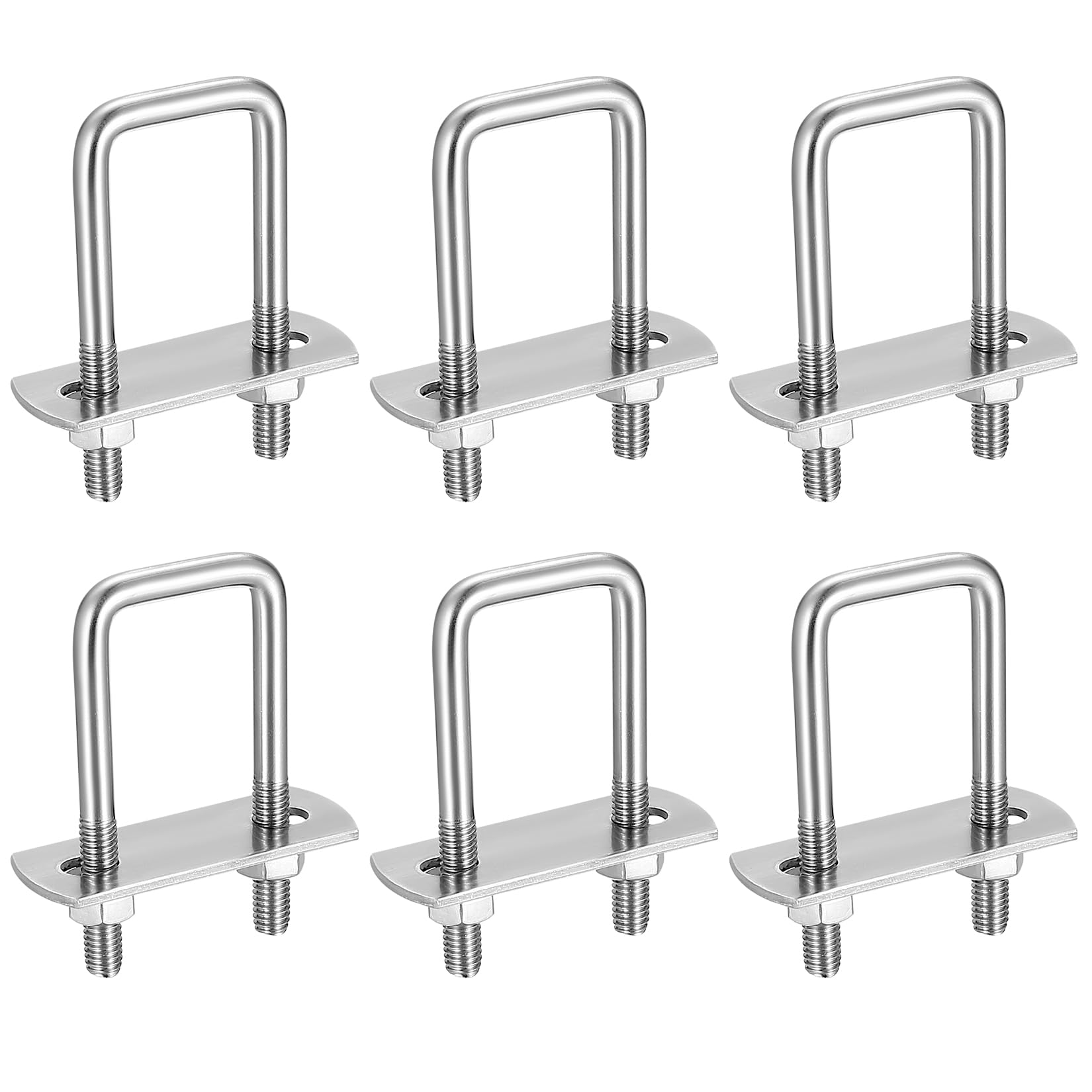 Stainless Steel Tie Down U Bolts, Metal Round U Shape Bolts with Hex Nuts, Plates, Washers for Attaching Piping Conduit Cable Tube Trailer Marine Boat Deck (right angle 62x25mm) — image 1