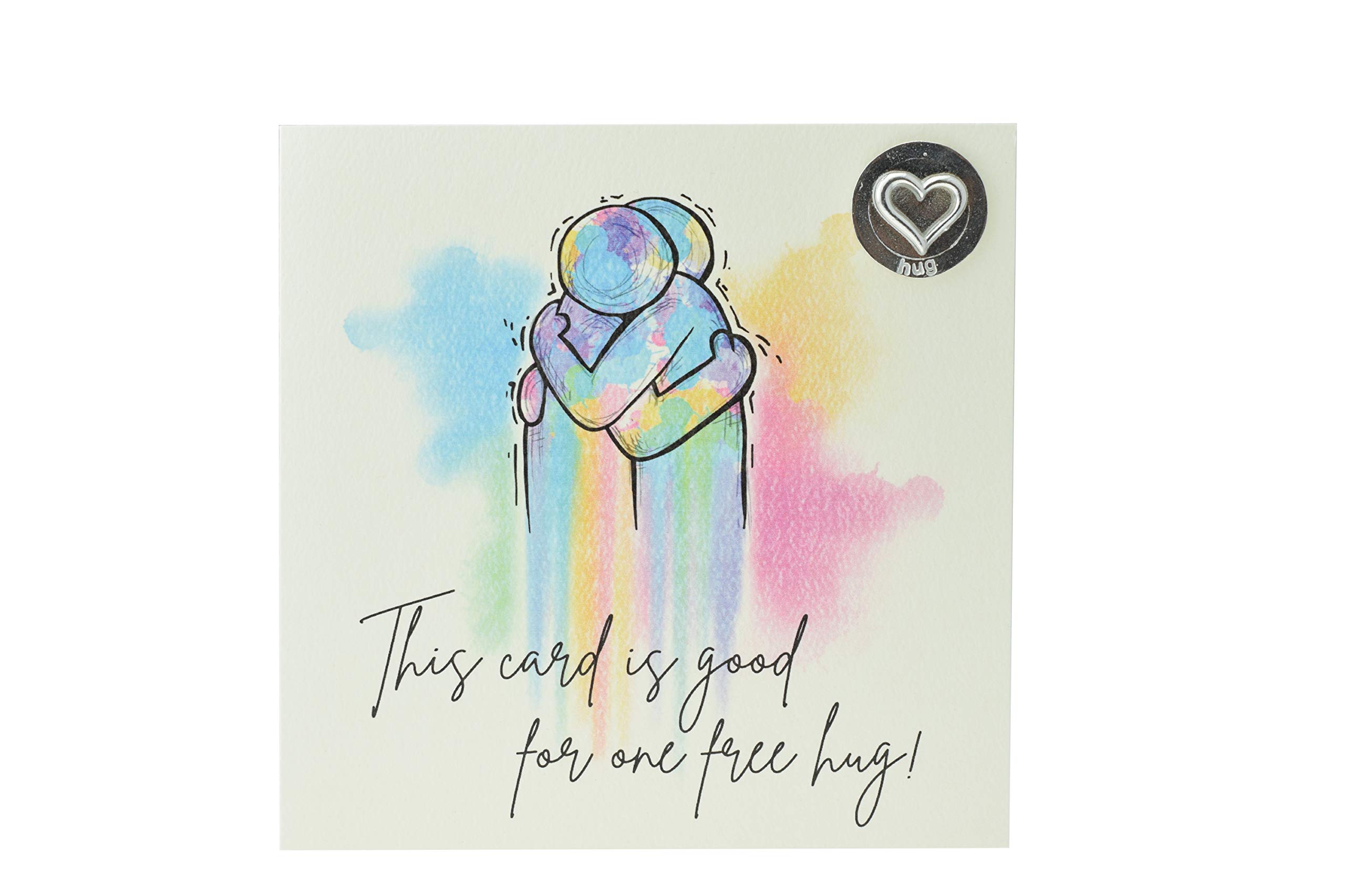 Arty Hug Card with Hug Token – Colourful hug with message ‘This card is good for one free hug!’ Thinking of You Card (gc-wayhugmcard)