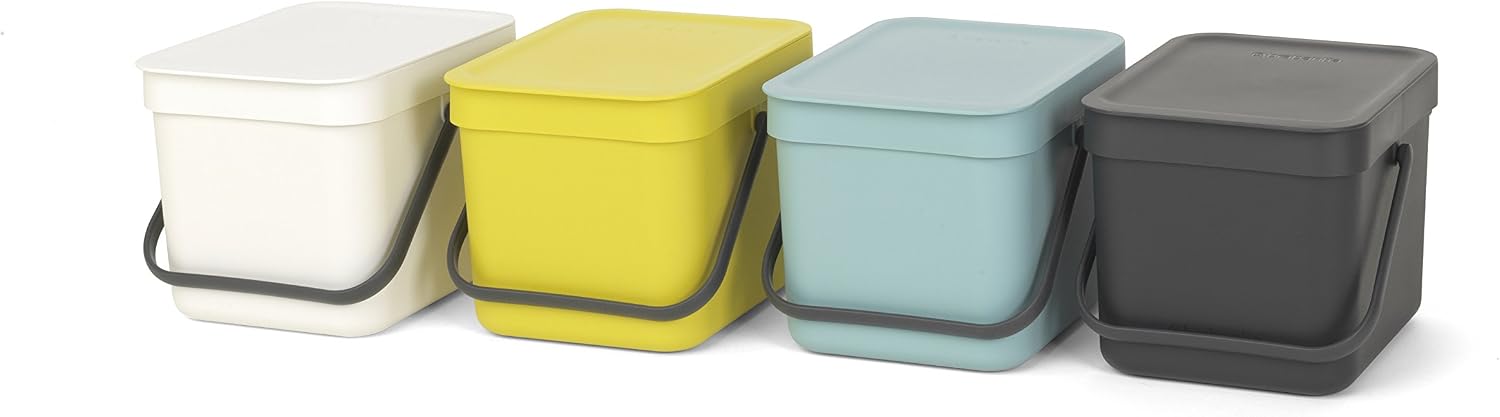 Brabantia Sort & Go Food Waste Bin 6L (Grey), Space-Efficient Plastic Recycle Bin with Handle, Removable and Stay-Open Lid - Image 3