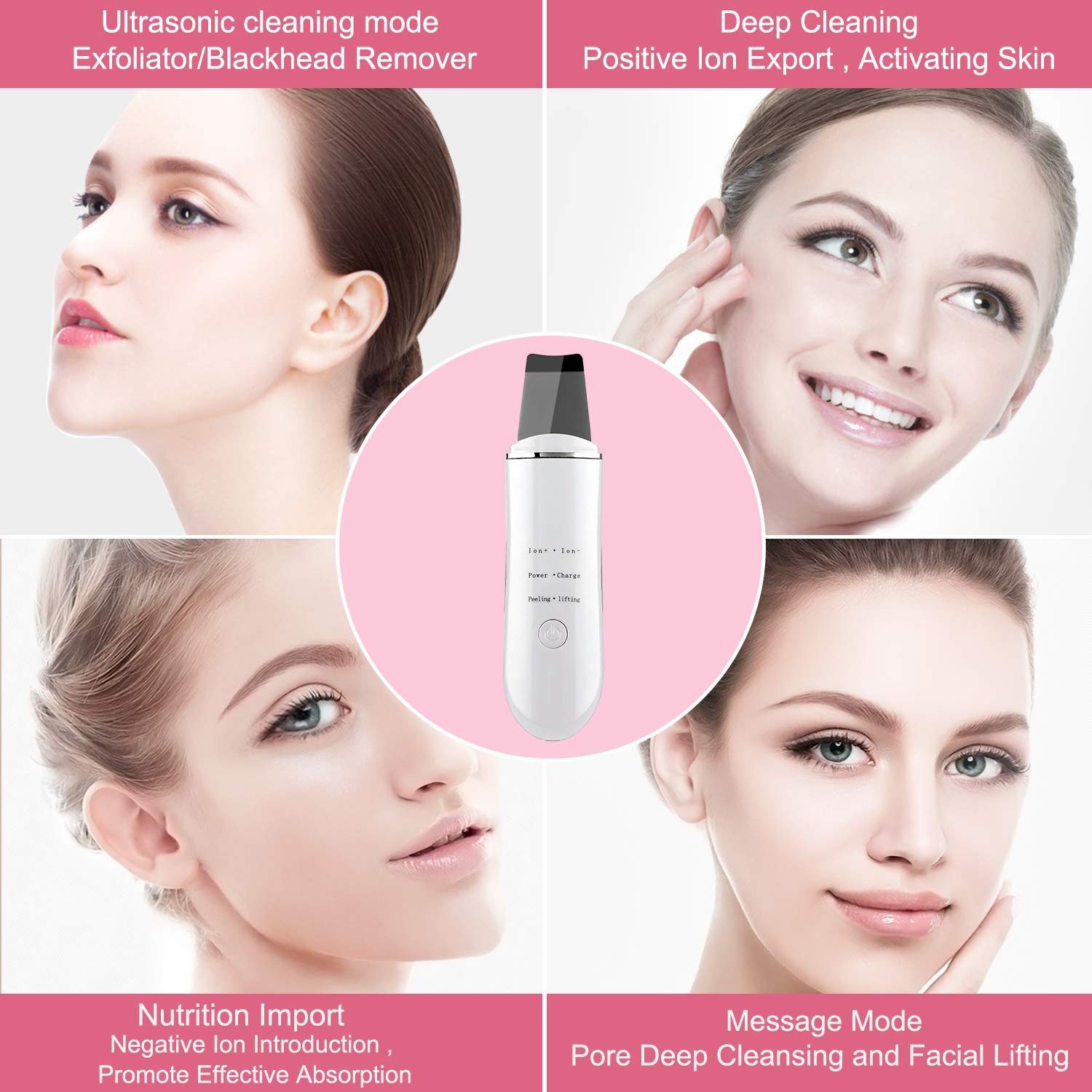 Facial Skin Scrubber, Face Spatula Portable Pores Cleanser Blackhead Remover Comedone Extractor Skin Exfoliator and Facial Lifting Tool, Portable Rechargeable.