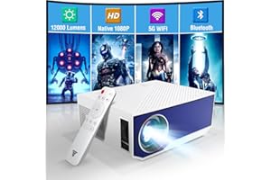 2023 Newest Projector, Wielio Native 1080P 12000 Lumen 4K Portable Home Video Projector with Wifi and Bluetooth Compatible with Iphone Android Phone Smartphone/TV Stick/Laptop (Tripod Screen Included)