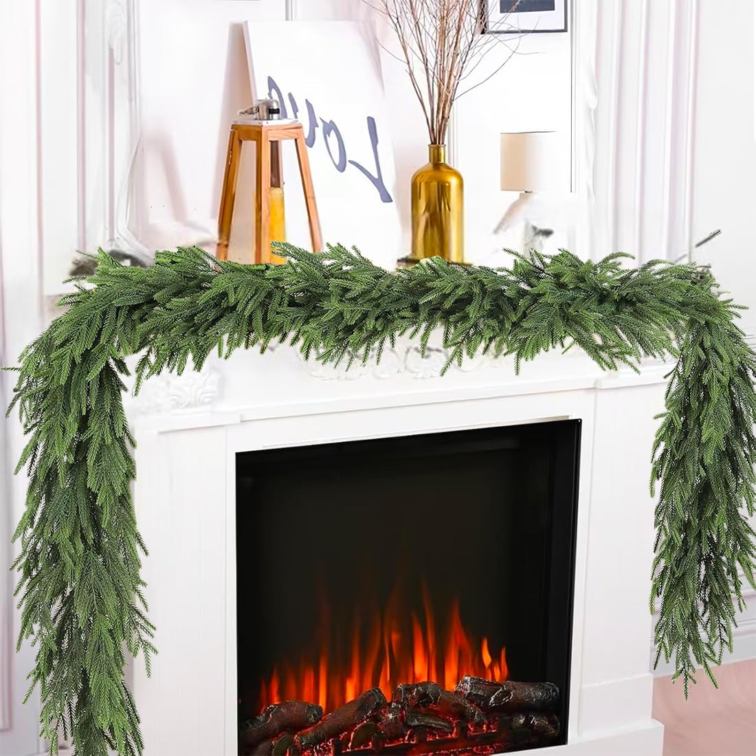 View 1 of 2PSC Christmas Norfolk Pine Garland, 6 FT Real Touch Garlands Ornament, Realistic Artificial Greenery Garlands for Mantle, Table, Fireplace, Indoor, Outdoor Winter Xmas Decoration, Holiday Decor