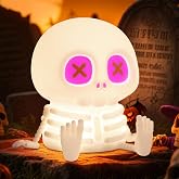 Ammonite Halloween Skeleton Night Light – 8-Color RGB & 2-Level Dimming Silicone Skull Lamp, Touch Control Decor with Spooky Glow Effect, Halloween Party, Kids Bedroom, Gift for Christmas Birthday