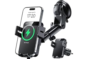 MOKPR Wireless Car Charger, 15W Auto Clamping Car Charger Dash Windshield Air Vent Phone Holder Compatible with iPhone 16 15 14/13/13 Pro/12 pro/12/11/X/8, Samsung S24/S23/S22