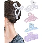 Ufgin 4 PCS Large Hair Claw Clips for Women 4.3 Inch Bow Hair Claw Clips Nonslip Acrylic Square Hair Grip Strong Hold Hairclips for Thin and Thick Hair(White+Pink+Blue+Purple)