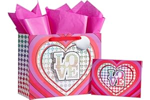 Loveinside Valentine's Day Gift Bag - Rainbow Love Design with Greeting Card and Tissue Paper for Valentine's Day, Wedding and Anniversary - 13" x 5" x 10", 1 Pcs