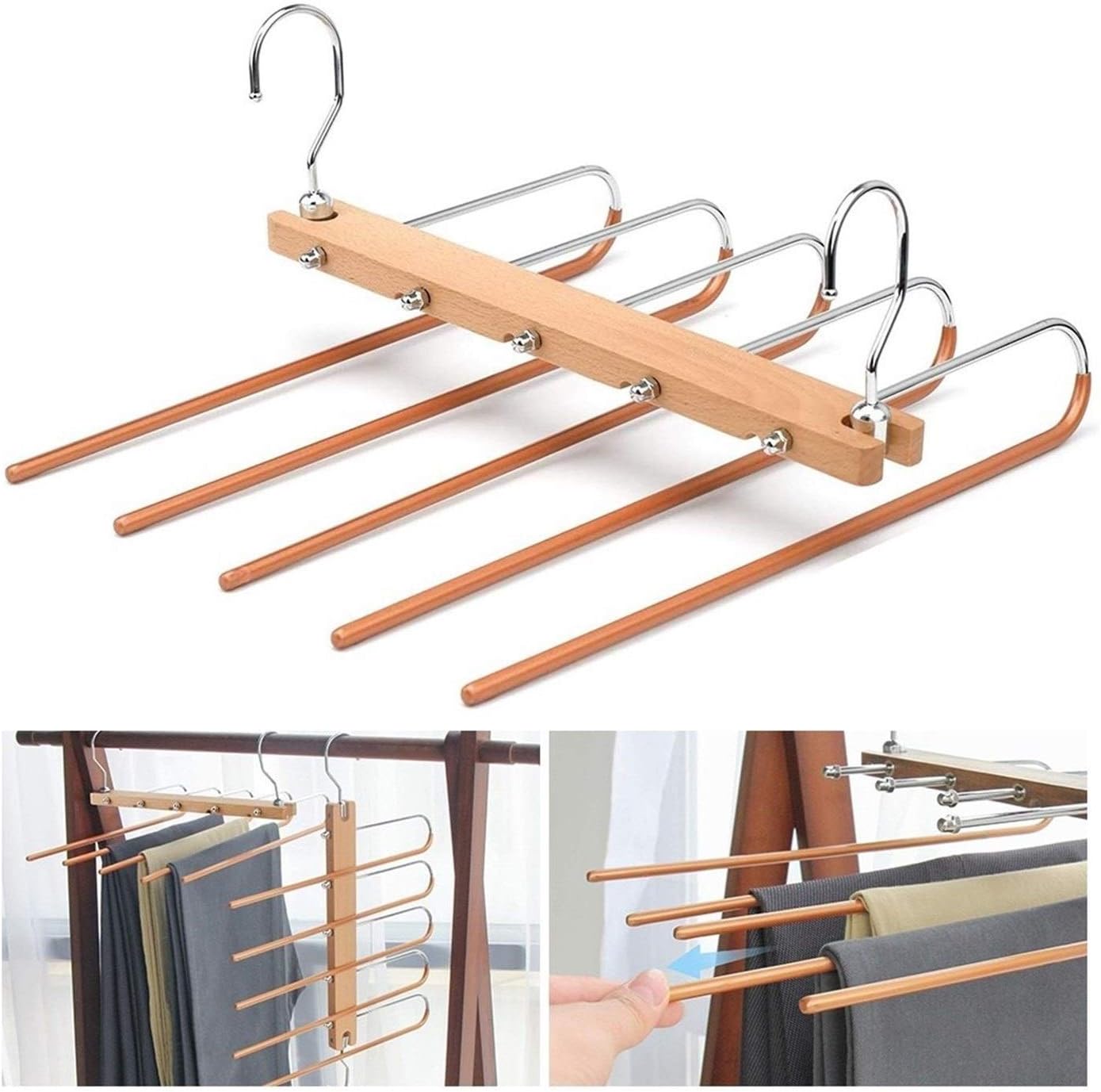 CRZJ Spacesaving Pants Hangers, Spacesaving Clothes Hangers Pull
