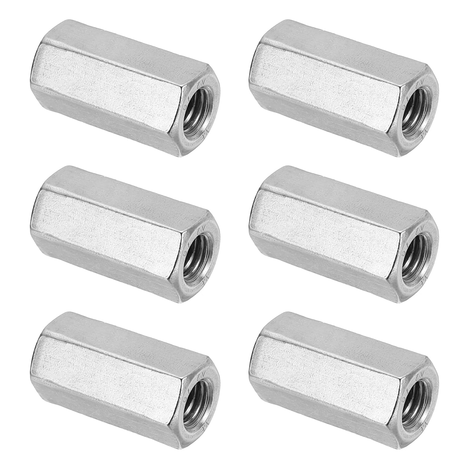PATIKIL M10 x 1.5-Pitch 304 Stainless Steel Hex Coupling Nuts, 6Pcs 35mm/ 1.4" Length Coarse Fully Threaded Rod Coupling Nut Studding Connector Fasteners, Silver Tone — image 1