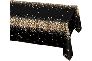 Decor365 Fabric Champagne Gold Tablecloth - 9ft x 5ft (274cm x 150cm) - Black Gold Party Decoration - Graduation, Birthday, Anniversary, Promotion, New Year Eve NYE - Machine Washable - Reusable