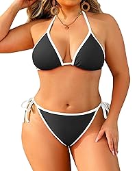 Tempt Me Women Black Plus Size Triangle Bikini Sets
