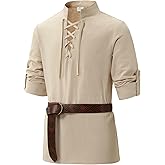 Lainvenor Boys Long Sleeve Cotton Lace up Shirts for Renaissance Pirate Viking Medieval Costume Without Belt